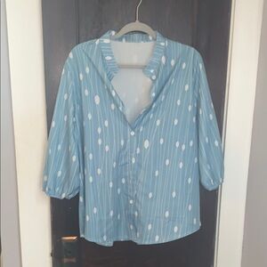 Blue Sailor Collar Button Down Shirt with Boxy Fit
